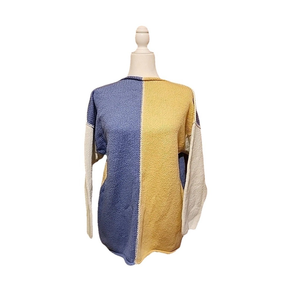 VTG‎ Womens Boxy Pullover Sweater M Roll Neck Pastel Colorblock Cottage Coastal
